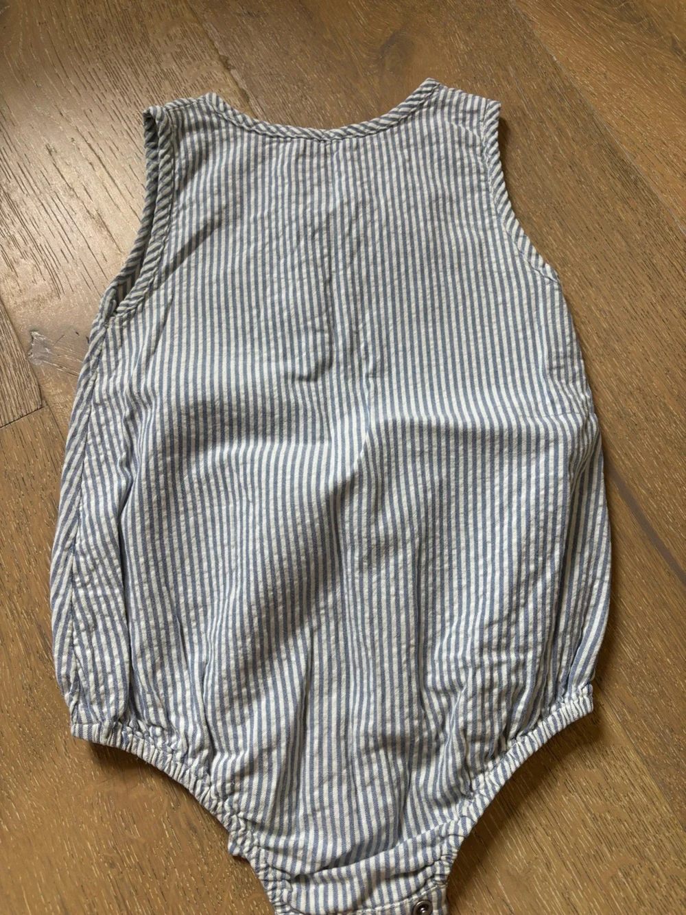 Bout’Chou Blue and White Striped romper baby 18m